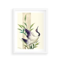 Plakat w ramie 40x50 - Migocące Ptaki - japońska sztuka, ptak - rama biała