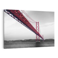 Obraz na płótnie 100x70 - Majestatyczny Most - czarno biała fotografia, czerwony stalowy most nad rzeką
