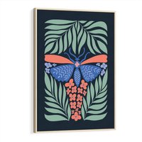 Obraz w ramie 80x120 - Granatowa Noc - granatowe tło, abstrajcyjna ćma - rama drewno