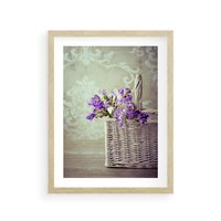 Plakat w ramie 30x40 - Kwiatowy koszyk - kwiaty, koszyk - rama drewno