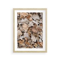 Plakat w ramie 50x70 - Nostalgiczny Pejzaż - suche liście, jesień - rama drewno