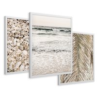 Zestaw obrazy w ramie 40x50 galeria - Plaża, boho, palmy, muszle, morze - rama biała