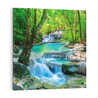 Obraz na płótnie 60x60 - Magia w lesie nad rzeką - wodospad, rzeka