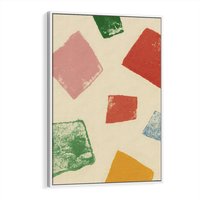 Obraz w ramie 80x120 - Tęczowe Rytmy - kolorowe tęczowe kwadraty, wesoły kolaż - rama biała