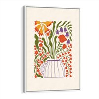 Obraz w ramie 70x100 - Świeżość Kwiatów - kwiaty w wazonie, minimalistyczna kompozycja - rama biała