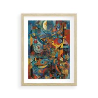 Plakat w ramie 30x40 - Migotliwe Przesunięcia Konturów - abstrakcyjny obraz, sztuka abstrakcji - rama drewno