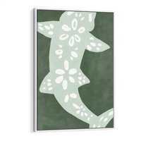 Obraz w ramie 50x70 - Migotliwe Wibracje Zieleni - zielony plakat, abstrakcja przypominająca rybę - rama biała