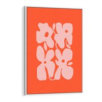 Obraz w ramie 80x120 - Taniec Abstrakcji - kwiaty, energetyczne pomarańczowe tłó - rama biała