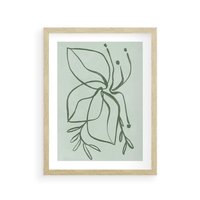 Plakat w ramie 50x70 - Energetyczne Odrodzenie Natury - abstrakcyjne delikatne zielone linie, podobne do gałęzi kwiatów - rama drewno