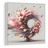 Obraz w ramie 80x80 - Kwiatowy Wir - nowoczesna grafika komputerowa, wir z kwiatów - rama biała
