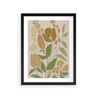 Plakat w ramie 50x70 - Beżowo i Roślinnie - nowoczesny plakat, roślinność - rama czarna