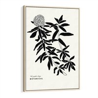 Obraz w ramie 70x100 - Szept kwiatowej wyobraźni - czarno biała grafika, roślinność - rama drewno