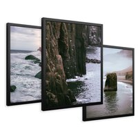 Zestaw obrazy w ramie 30x40 galeria - Morze, fale, latarnia, morska, zachód - rama czarna
