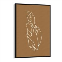 Obraz w ramie 70x100 - Splecione Dłonie - szkic, minimalizm - rama czarna