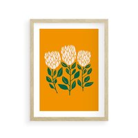 Plakat w ramie 30x40 - Kolorowe Impresje - abstrakcyjna kwiatowa kompozycja, żółte mocne tło - rama drewno