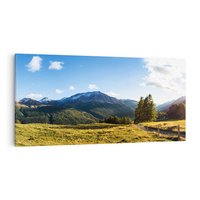 Obraz na płótnie 120x60 - Górski pejzaż: łąka i szczyty - góry, łąka