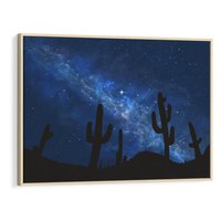 Obraz w ramie 100x70 - Nocne Tajemnice Pustyni - gwieździsta noc, granatowe niebo - rama drewno