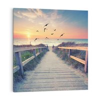 Obraz na płótnie 40x40 - Sielanka nad brzegiem - plaża, pomost