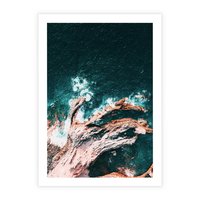 Plakat bez ramy 21x30 - Fale i Skały w Spokoju i Burzy - morze, fale rozbijają się o skały