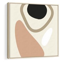 Obraz w ramie 50x50 - Beżowa Synergia - beżowa abstrakcyjna kompozycja, czarny akcent - rama drewno