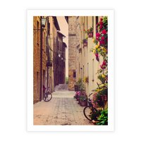 Plakat bez ramy 21x30 - Rowerowa przygoda w uliczkach pełnych perspektywy - uliczka, perspektywa