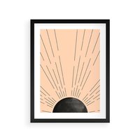 Plakat w ramie 50x70 - Migocące Kształty Promieni - boho czarne słońce, nowoczesna grafika - rama czarna