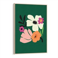 Obraz w ramie 80x120 - Rozbijające Echa - abstrakcyjne kwiaty, zielone tło - rama drewno