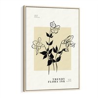 Obraz w ramie 70x100 - Malowane szkicowe tęsknoty - kwiaty, typografia - rama drewno