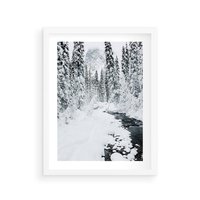 Plakat w ramie 40x50 - Spokój Zimowego Lasu w Górach - zima w lesie, w górach - rama biała