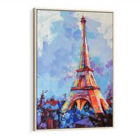Obraz w ramie 80x120 - Paryska Wieża - olejny abstrakcyjny obraz, wieża eiffla - rama drewno