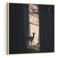 Obraz w ramie 50x50 - Sarnie Skoki - zdjęcie, klimatyczny las - rama drewno