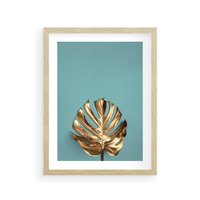 Plakat w ramie 30x40 - Piękno Natury - złote, liście - rama drewno