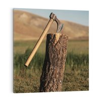 Obraz na płótnie 30x30 - Lasowa siła w drewnie - las, siekiera