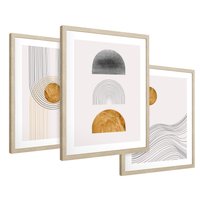Zestaw obrazy w ramie 40x50 galeria - Minimalizm, japońskie, kształty, złoto - rama drewno