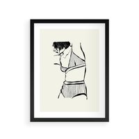 Plakat w ramie 30x40 - Minimalistyczny Urok - szkic, kobieta w bieliźnie - rama czarna