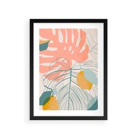 Plakat w ramie 40x50 - Sztuka Natury: Liście Monstery w Pastelach - nowoczesna grafika, pastelowe liście monstery - rama czarna