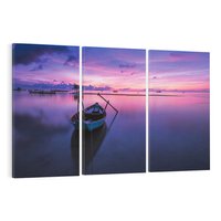 Obraz na płótnie 120x80 - Łódka i zachód słońca nad morzem - łódka, morze