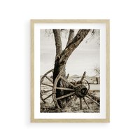 Plakat w ramie 30x40 - Rustykalna Tradycja - koło starego wozu, rustykalny styl - rama drewno