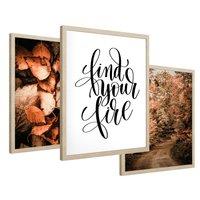 Zestaw obrazy w ramie 40x50 galeria - Jesień, typografia, napis - rama drewno