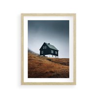 Plakat w ramie 30x40 - Ciepło i Przytulność - skandynawski, domek - rama drewno