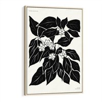 Obraz w ramie 80x120 - Ruchome szkicowe odbicia - czarno biała grafika, roślinność - rama drewno