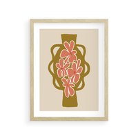 Plakat w ramie 50x70 - Rozbijające Formy - abstrakcyjny plakat, kwiaty na wazonie - rama drewno