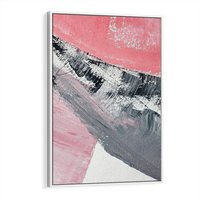 Obraz w ramie 50x70 - Kontrastujący Ruch Emocji - abstrakcyjne pasy farby, kolory róż szary czarny - rama biała
