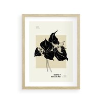 Plakat w ramie 50x70 - Ekspresja w szkicowanych kształtach - kwiaty, typografia - rama drewno