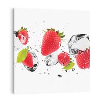 Obraz na płótnie 30x30 - Rajskie truskawki z wodą - truskawki, woda