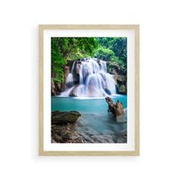 Plakat w ramie 50x70 - Abstrakcyjna nowoczesność - wodospad, woda - rama drewno