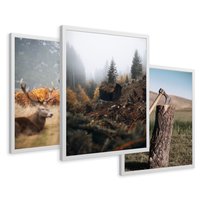 Zestaw obrazy w ramie 30x40 galeria - Góry, jelenie, skandynawski, las - rama biała