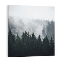 Obraz na płótnie 50x50 - Las w górach: mistyczna mgła - las, góry