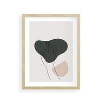 Plakat w ramie 50x70 - Bezczasowe Echo - szkic jedną linią, one line - rama drewno