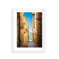 Plakat w ramie 30x40 - Perspektywa magicznej uliczki - uliczka, perspektywa - rama biała
